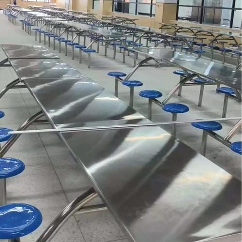 加厚不锈钢连体快餐桌椅工厂工地公司员工学校学生食堂餐桌椅组合